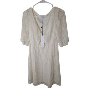 NSR Lace Mini Dress V-Neck Puff Sleeve Cocktail Party Dress Size‎ M